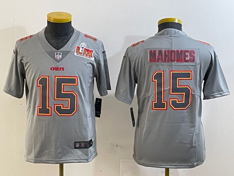 Youth Kansas City Chiefs #15 Mahomes Grey 2025 Nike Vapor Limited NFL Jersey style 2091